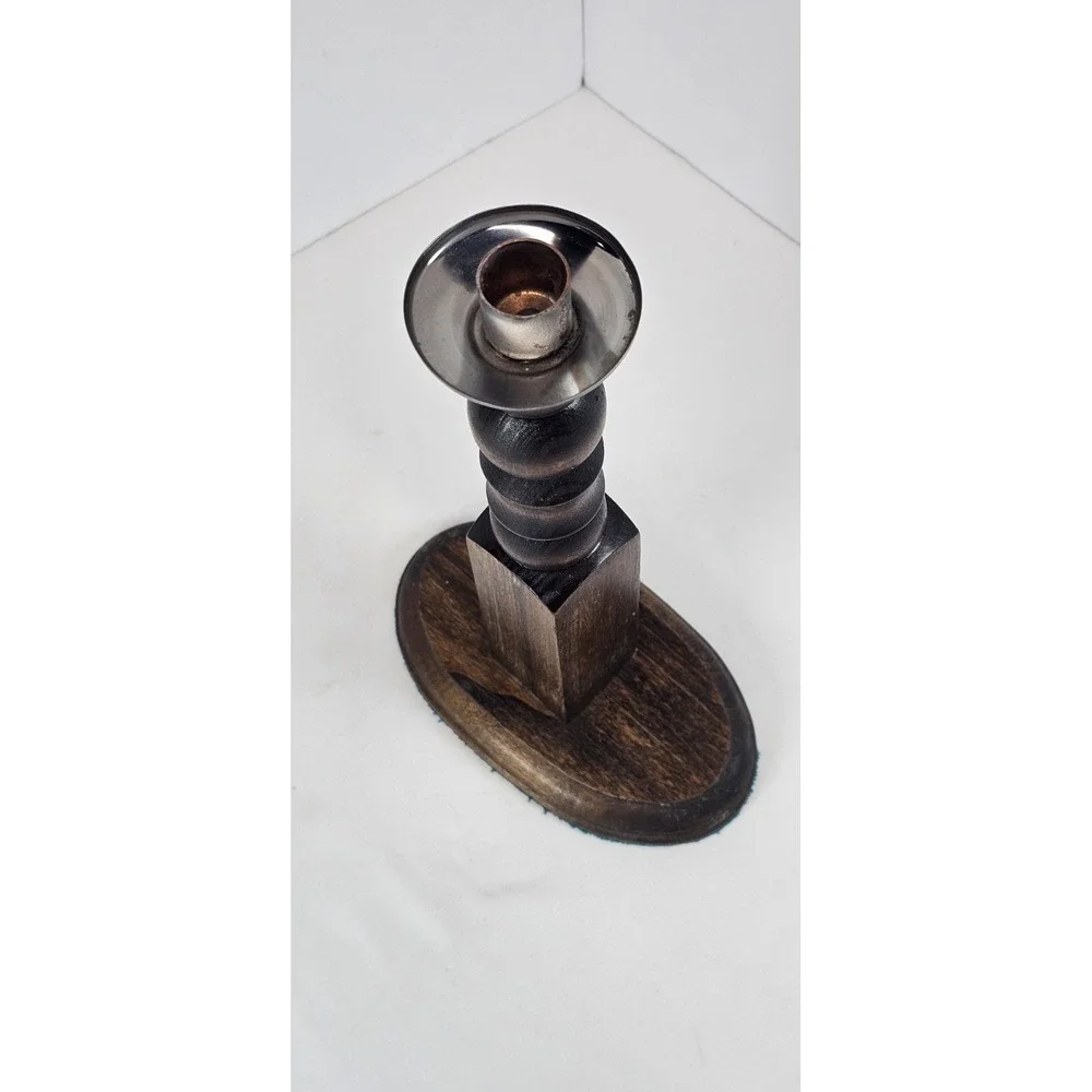 Vintage‎ Primitive Wooden Candlestick Holder Rustic Farmhouse Taper Candle 12